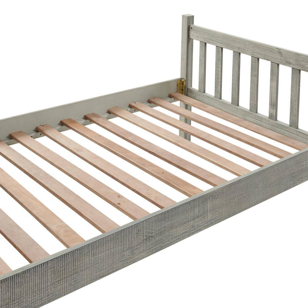 Windsor Driftwood Gray Twin Pine Wood Bed with Slats and Headboard