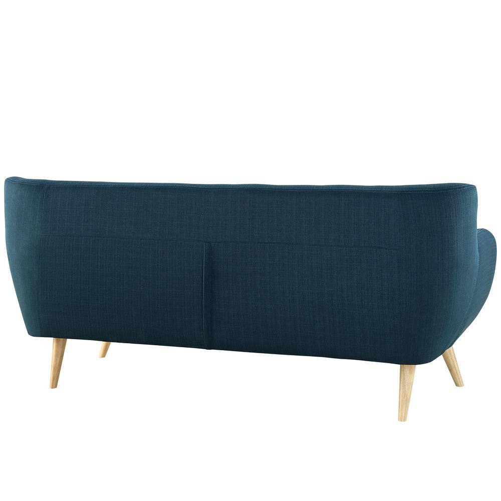Azure Tufted Fabric Sofa with Wood Legs