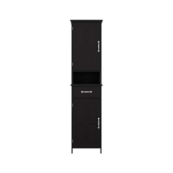 16 in. W x 12 in. D x 65 in. H Black Bathroom Linen Cabinet with Drawer and Adjustable Shelves