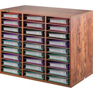 Wood Literature Organizer 27 Compartments Adjustable File Sorter Paper Storage Holder, 9- Shelf, Brown, 31.5 in.