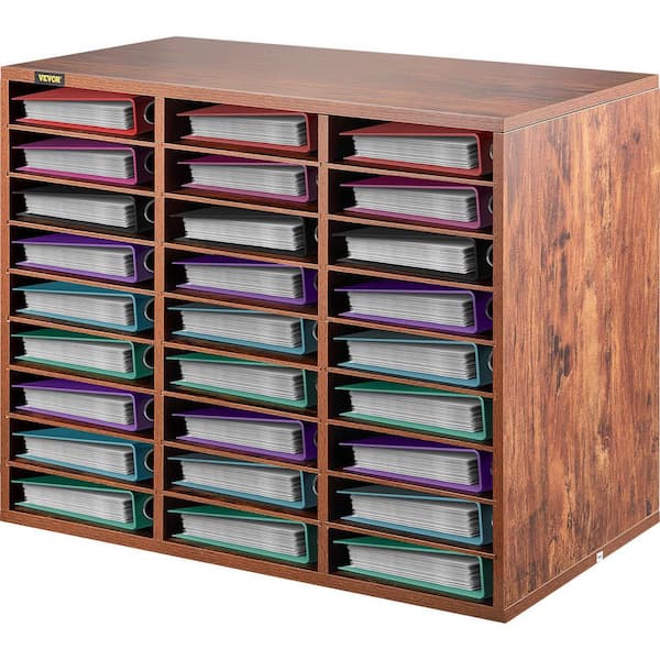 VEVOR Wood Literature Organizer 27 Compartments Adjustable File Sorter Paper Storage Holder, 9- Shelf, Brown, 31.5 in.