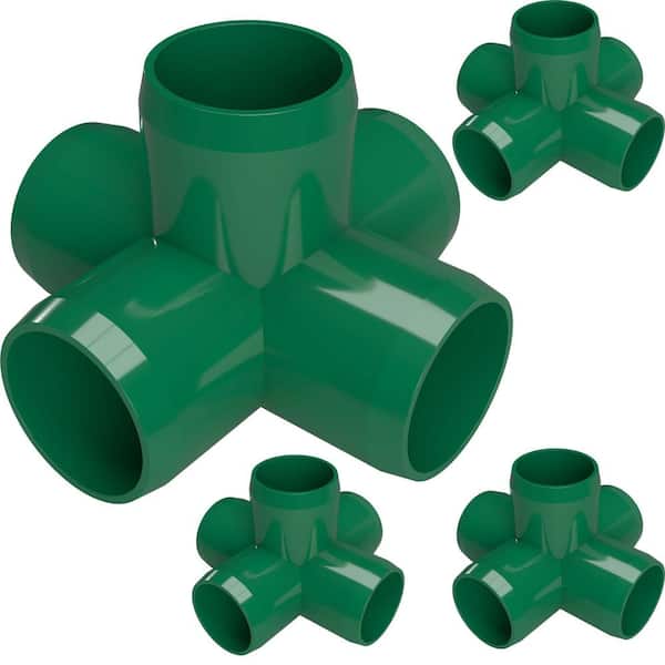 FORMUFIT F0014WT-GR-4 4-Way Tee PVC Fitting Pack of 4 1 Size Green Furniture Grade 