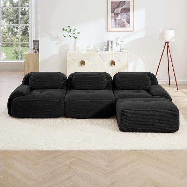 117 in. Curved Armrest Corduroy Sectional Sofa L-Shaped Modular