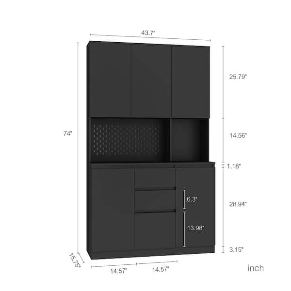 Aoibox 43-in. W x 15-in. D x 74-in. H Black MDF Ready to Assemble Floor Kitchen Pantry Cabinet with Doors Shelves & Drawers
