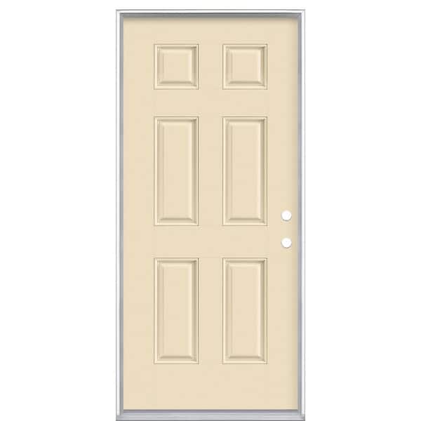 Masonite 36 in. x 80 in. 6-Panel Golden Haystack Left Hand Inswing Painted Smooth Fiberglass Prehung Front Exterior Door