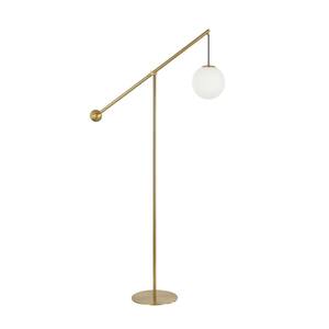 Holly 66.75 in. Aged Brass Transitional 1-Light Dimmable Swing Arm Floor Lamp for Living Room with Glass Globe Shade