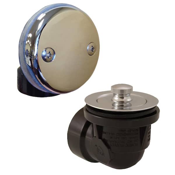 JONES STEPHENS Lift and Turn Black Plastic Tubular 2-Hole Bath Waste and Overflow Tub Drain Half Kit in Chrome Plated