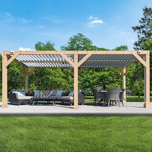 Meridian 10 ft. x 20 ft. Premium Cedar Patio Shade Pergola with Gray Louvered Roof Panels and Built-In Gutter System