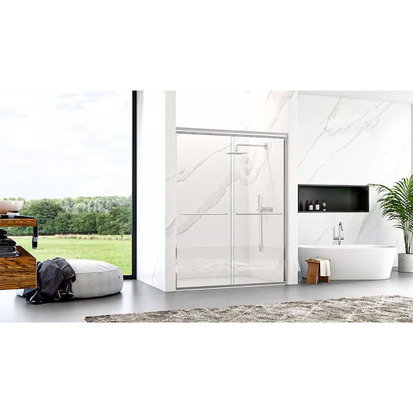 60 in. W x 72 in. H Double Sliding Framed Shower Door in Chrome with SGCC 1/4 in. (6 mm) Tempered Clear Glass
