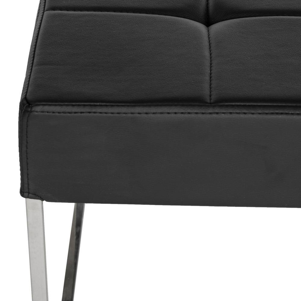 Roitfeld Black Tufted PU Leather Ottoman with Chrome Frame