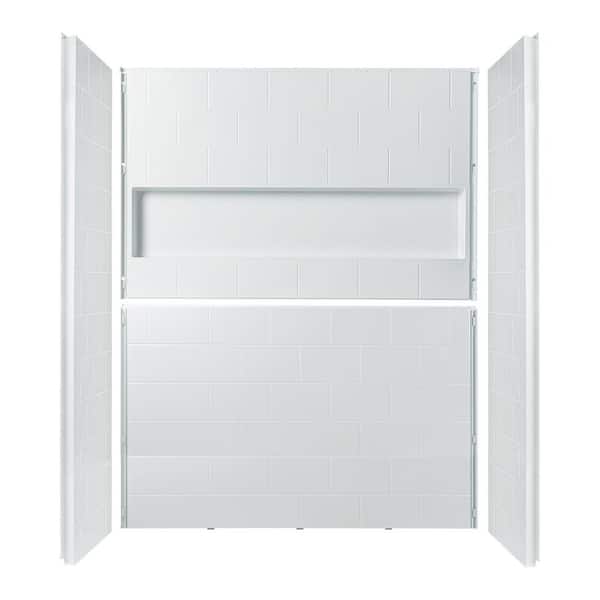 32.5 in. x 60 in. x 77.5 in. 4-Piece Easy Glue Up Alcove Shower Wall Surrounds with Built-In Shelve in High Gloss White