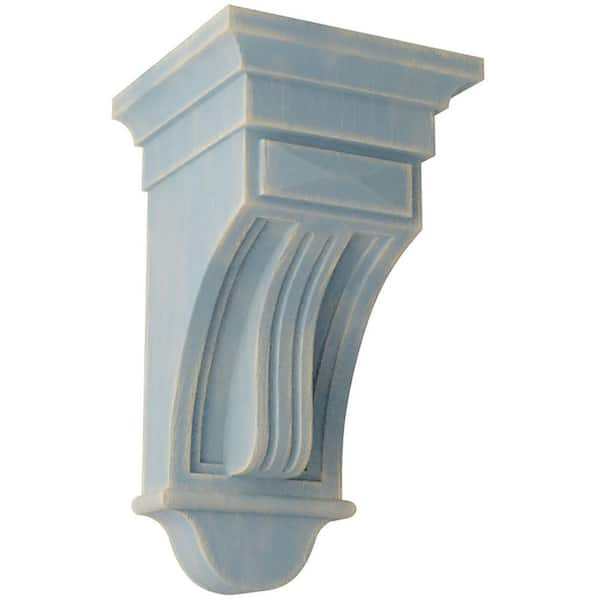 Ekena Millwork 6-1/2 in. x 12 in. x 6-1/2 in. Driftwood Blue Raised Fluting Wood Vintage Decor Corbel