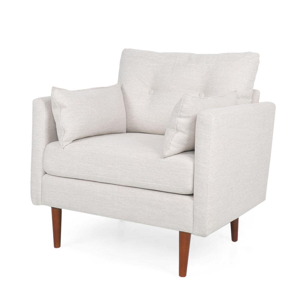 Beige and Walnut Mid-Century Modern Club Accent Chair