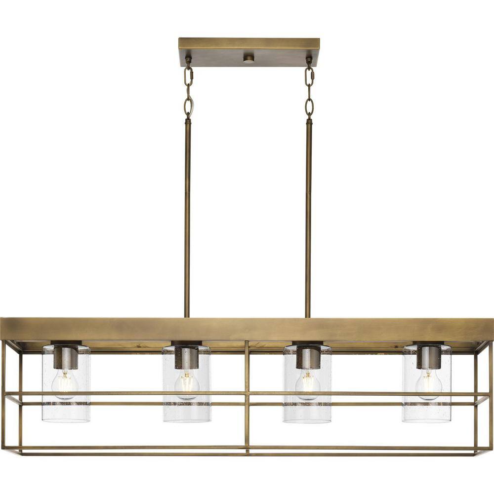 Burgess Aged Bronze 44'' Modern Farmhouse Island Light with Seeded Glass