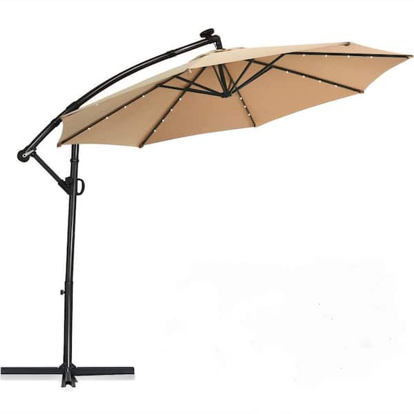 Unbranded 10 ft. 360° Rotation Aluminum Cantilever Solar Powered LED Patio Umbrella in Coffee