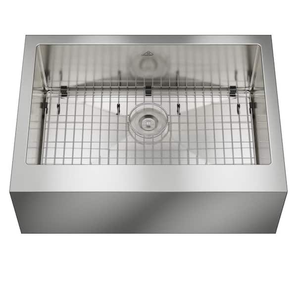 Camden Stainless Steel 33 in. Single Bowl Farmhouse Apron-Front Kitchen Sink with Strainer and Stainless Steel Grid Camden Stainless Steel 33 in. Single Bowl Farmhouse Apron-Front Kitchen Sink with Strainer and Stainless Steel Grid