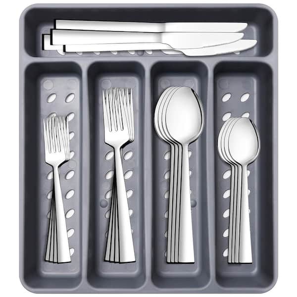 21-Piece Silver Stainless Steel Flatware Set with Organizer Tray (Service for 4), Rust-Proof and Corrosion Resistance