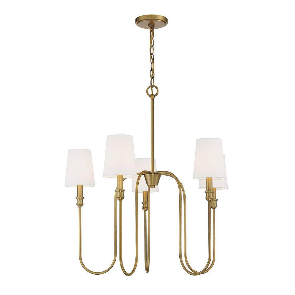 Elegant 5-Light Chandelier in Natural Brass with Adjustable Chain