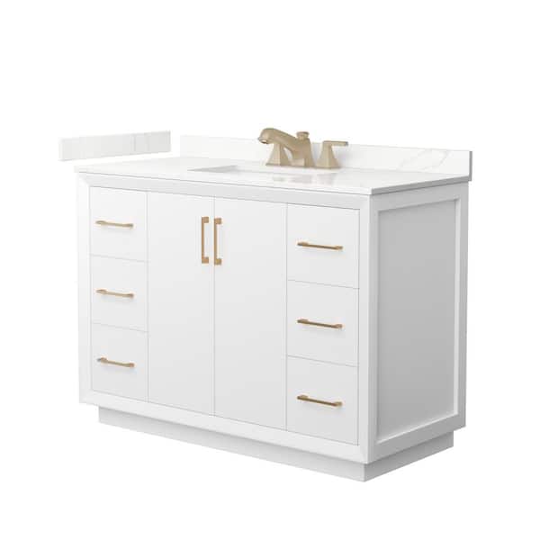Wyndham Collection Strada 48 in. W x 22 in. D x 35 in. H Single Bath Vanity in White with Giotto Quartz Top