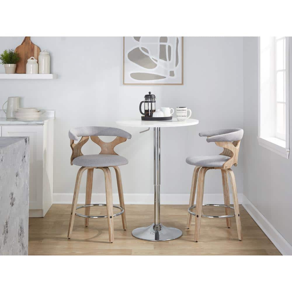 Gardenia Gray Swivel Counter Stools with Chrome Footrest, Set of 2