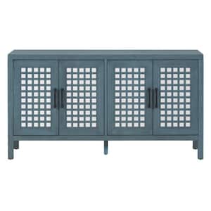 58.00 in. W x 15.00 in. D x 32.00 in. H Antique Blue Mirrored Linen Cabinet with Closed Grain Pattern