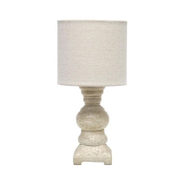 Lalia Home 12.5 in. Beige Organix Rustic Farmhouse Distressed Neutral Resin Base Mini Table Desk Lamp with Beige Fabric Shade