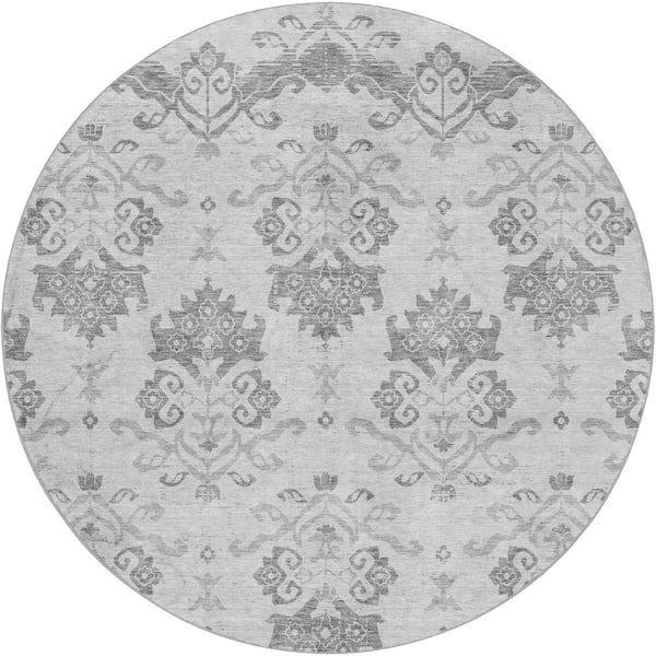 Dream Shag Premium Machine Washable Abstract ADS759 Graphite 8 ft. x 8 ft. Round Rug