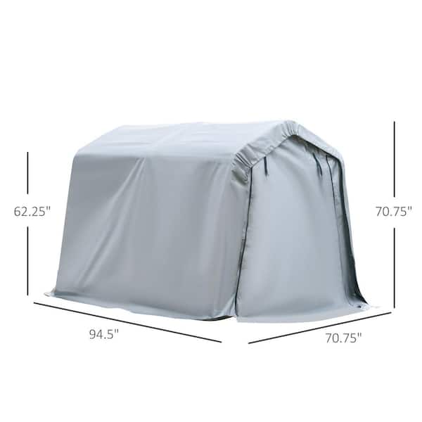 6 ft. W x 8 ft. D x 6 ft. H Grey Roof Metal Carport, Patio Storage Shelter w/ Anti-UV PE Cover and Double Zipper Doors