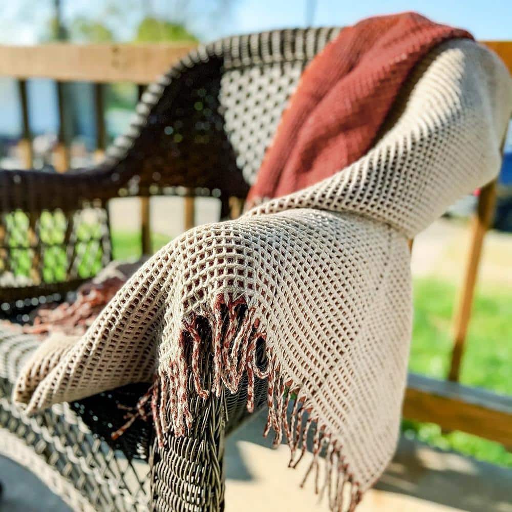 Spice Knitted Reversible Indoor/Outdoor Throw Blanket, 66 x 59 Inch