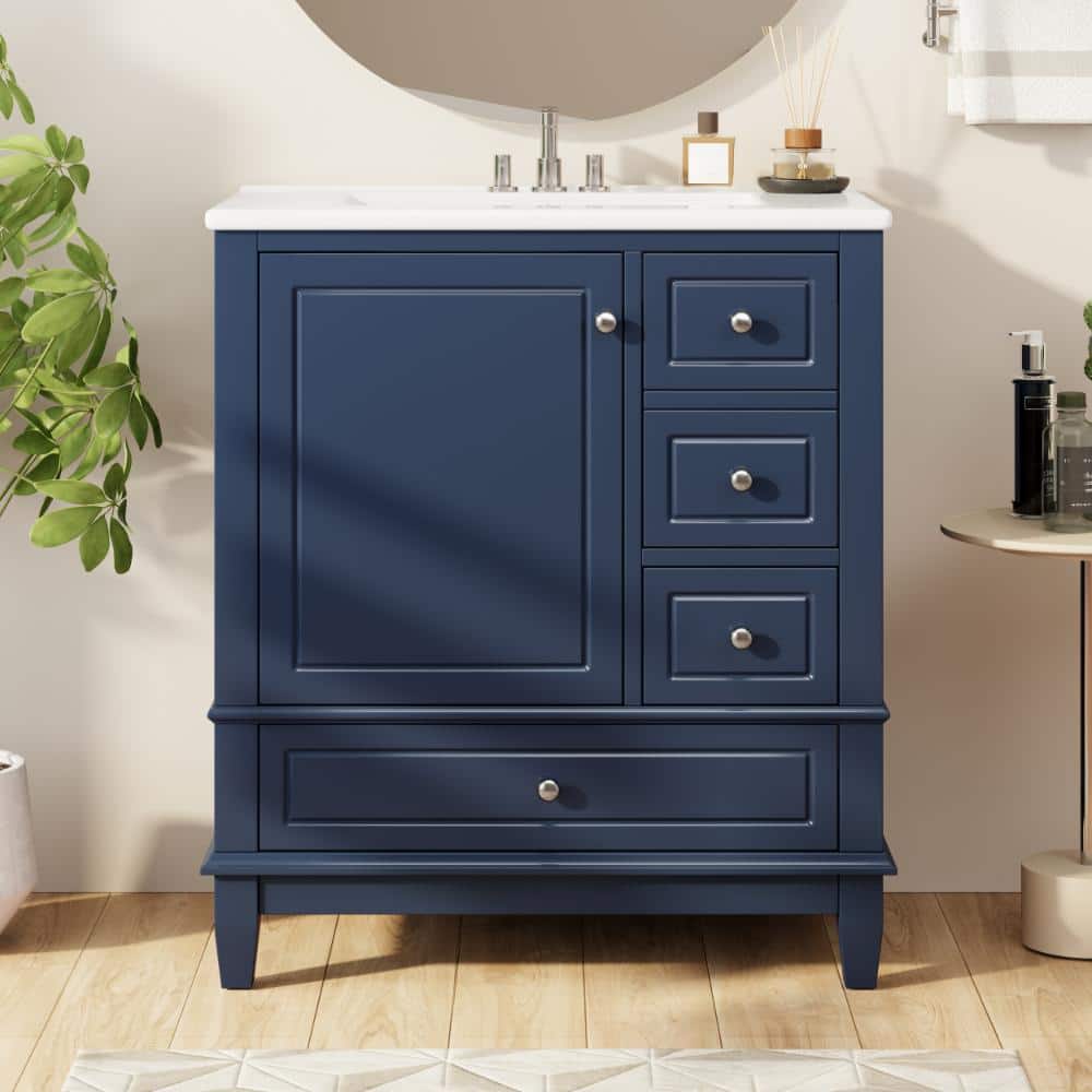 Blue 30 in. W Bathroom Vanity with Ceramic Sink, Shelf and Three Drawers price history on PriceWatchPro