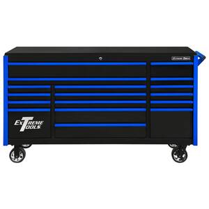 DX Series 72 in. 17-Drawer Roller Cabinet Tool Chest with Mag Wheels in Black with Blue Drawer Pulls