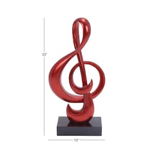 Tall 33 in. Red Polystone Music Note Sculpture with Black Base