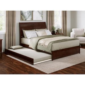 Andorra Walnut Brown Solid Wood Frame Queen Platform Bed with Panel Footboard and Twin XL Trundle