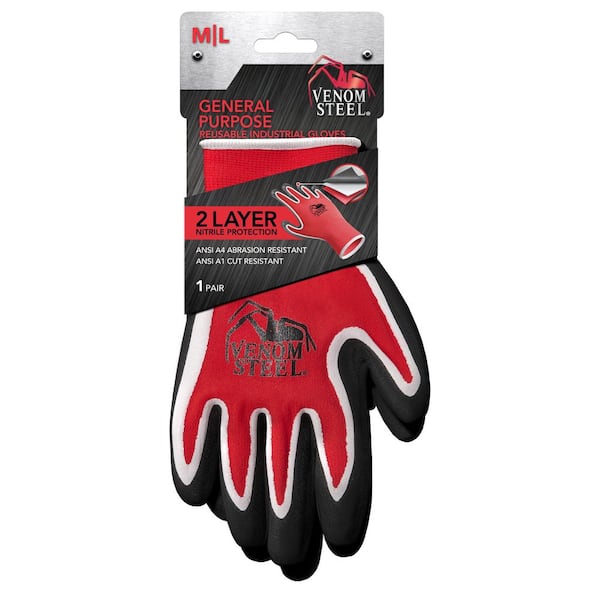 General Purpose M/L Reusable Work Gloves with Oil and Water-Repellent Nitrile