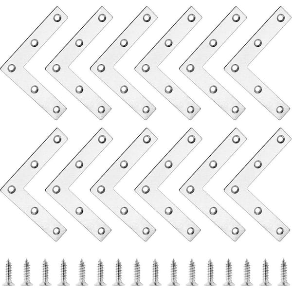 3. 1x3. 1 Stainless Steel L Shape Flat Corner Brackets Repair Plates for Wood Furniture Cabinet 12-Pack