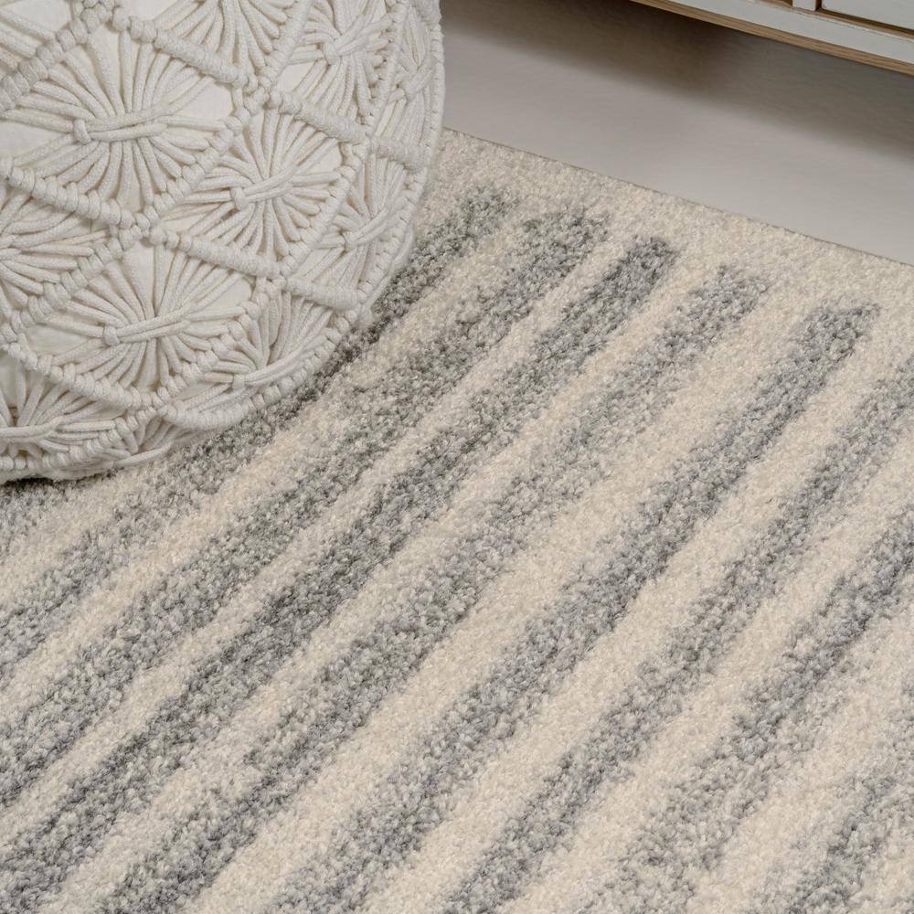 Khalil Gray and Cream Synthetic Striped Rectangular Rug