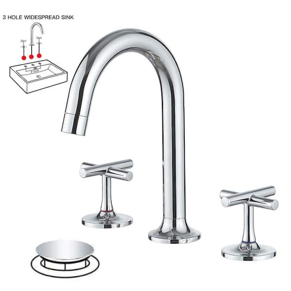 HOMEMYSTIQUE 8 in. Widespread Double Handle Bathroom Faucet with Drain Kit Included and Spot Resistant in Polished Chrome