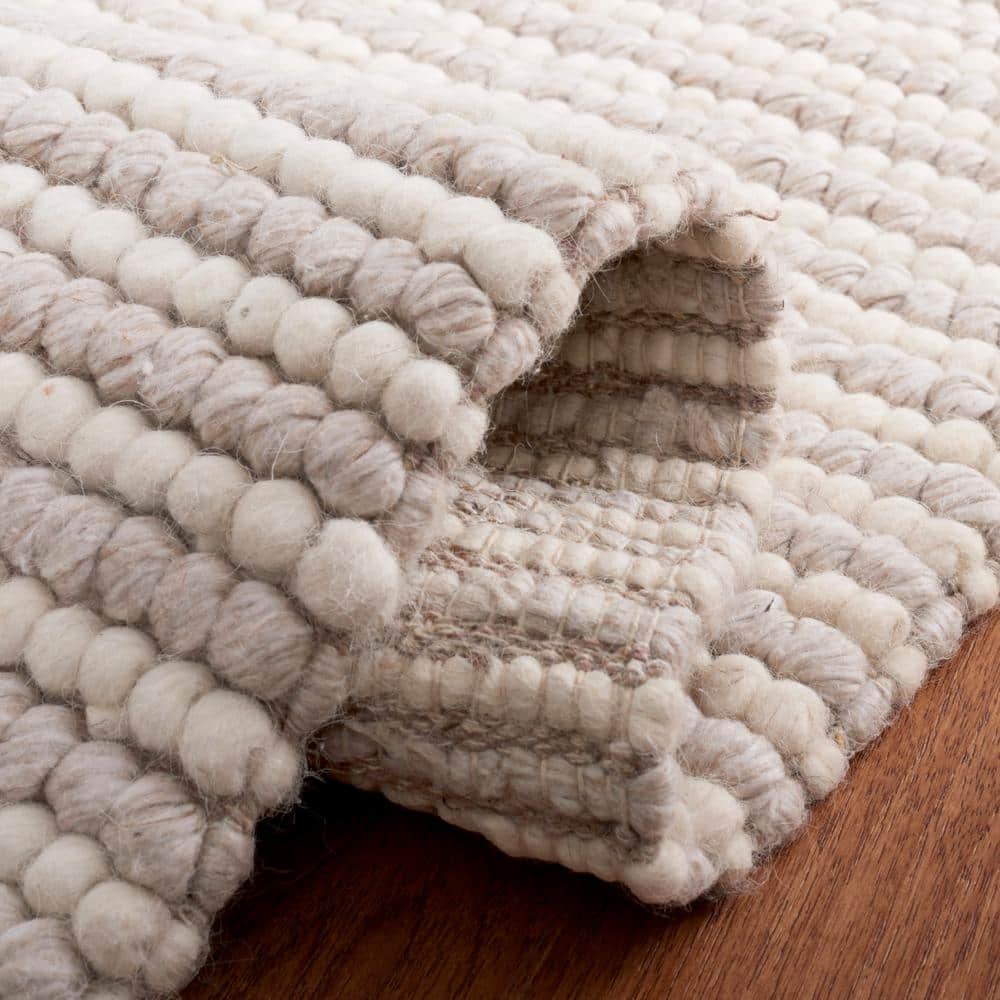 Ivory and Beige Hand-Woven Wool and Cotton Rectangular Area Rug