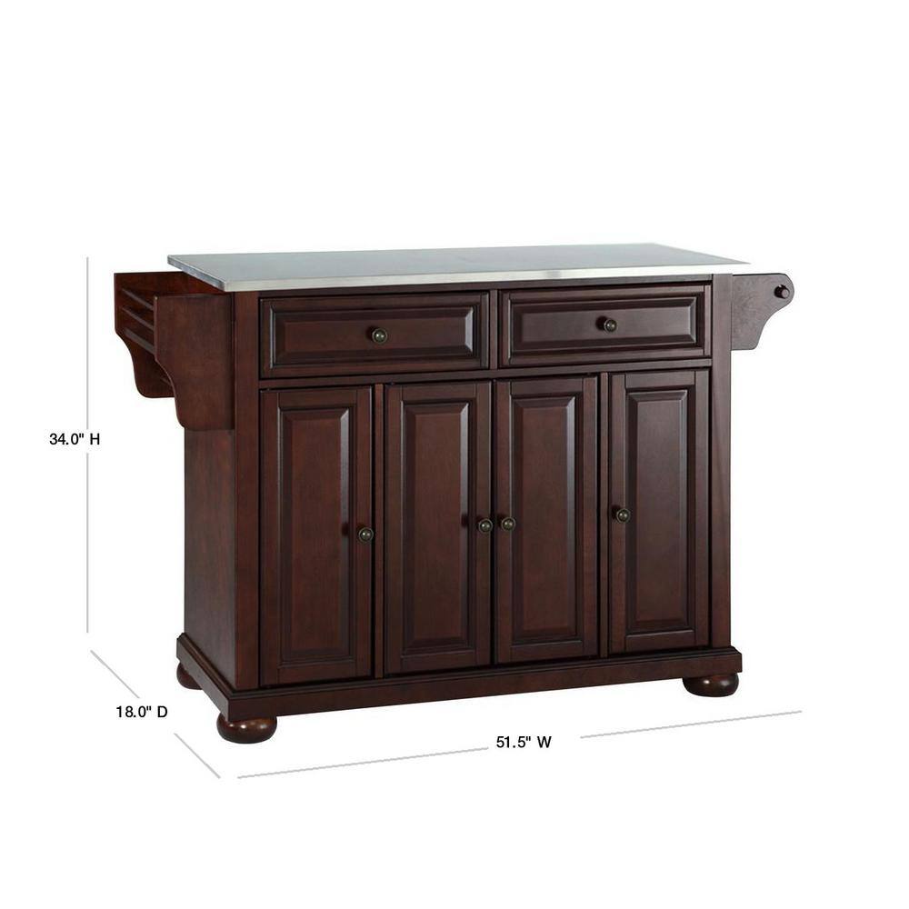 Vintage Mahogany 46" Kitchen Island with Adjustable Shelving