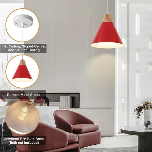 ZJVAIVE 1-Light Red Modern Industrial Metal Cone Shade Hanging