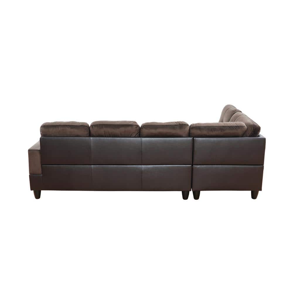 103.5 in. W Square Arm 3-piece L Shaped Velvet Sectional Sofa in Dark Brown