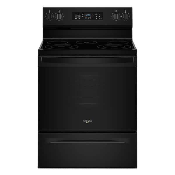 Whirlpool 30 in. 5 Element Freestanding Electric Range in Black with Air Cooking Technology and Steam Clean