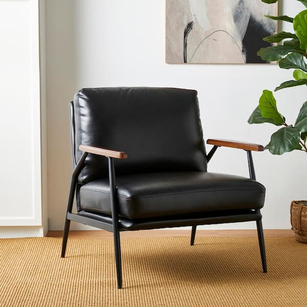 Mid-century Modern Black Leatherette Accent Armchair