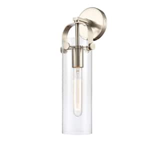Pilaster 1-Light Brushed Satin Nickel, Clear Wall Sconce with Clear Glass Shade