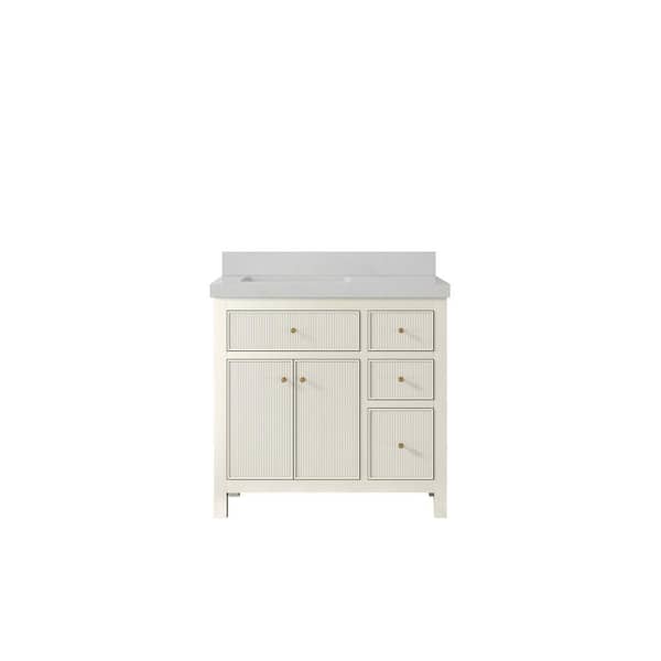 Willow Collections Sonoma 36 in. Left Sink Freestanding Alabaster Bath Vanity with Carrara Qt. Top Unassembled