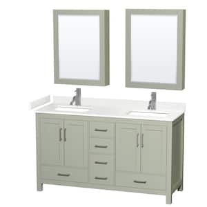 60 in. W x 22 in. D x 35 in. H Double Bath Vanity in Light Green with Carrara Cultured Marble Top and MC Mirrors