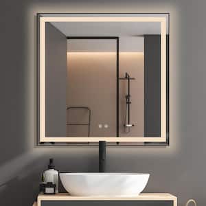36 in. W x 36 in. H LED Medium Square Framed Anti-Fog Touch Sencer Wall Mounted Lighted Bathroom Vanity Mirror in Black