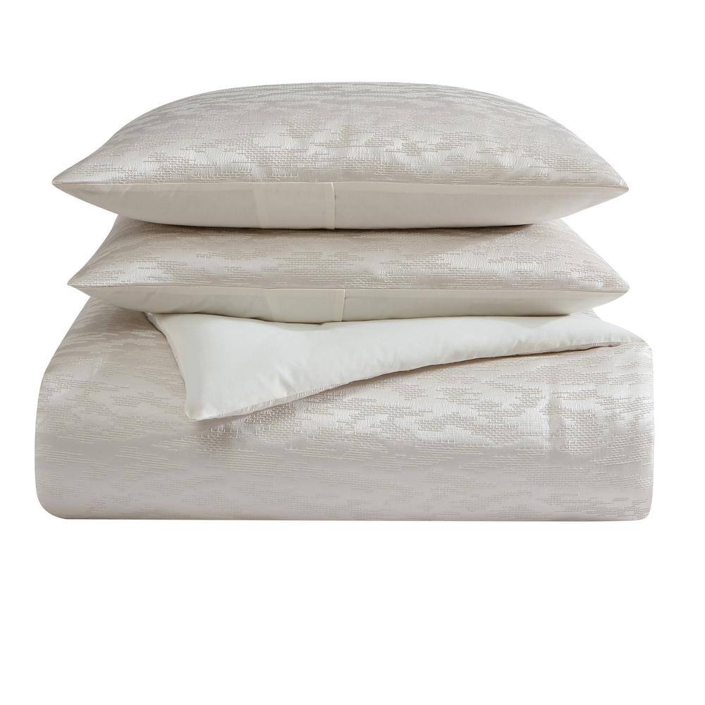 Ivory Queen Comforter Set with Abstract Stitching