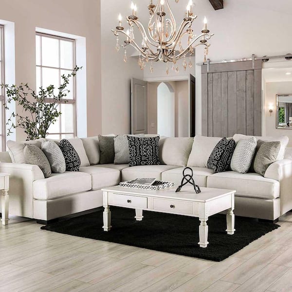 Furniture Of America Arolla 135 In Chenille L Shaped Sectional In Beige Idf 1119 Sec The Home 8373