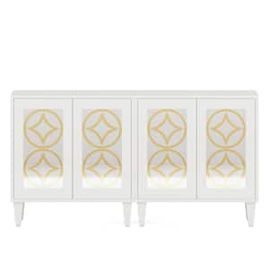 Alan White Wood 59 in. Sideboard Cabinet with Mirrored Doors and 2-Tier Storage Shelves